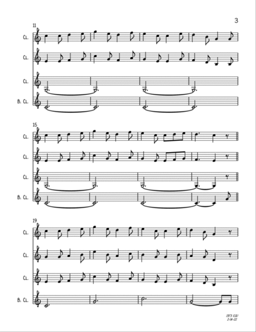 I Saw Three Ships (Clarinet Quartet) Clarinet Quartet scores gallery preview page 3