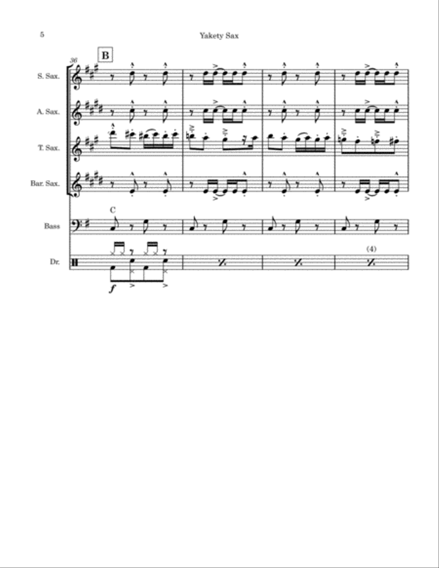 Yakety Sax Saxophone Quartet scores gallery preview page 5