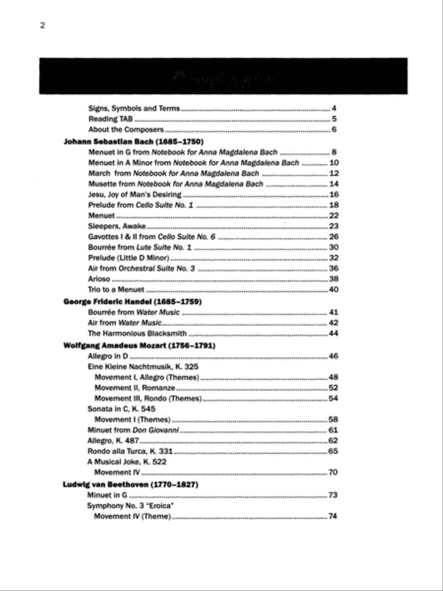Basix Guitar TAB Classical Favorites Acoustic Guitar scores gallery preview page 2