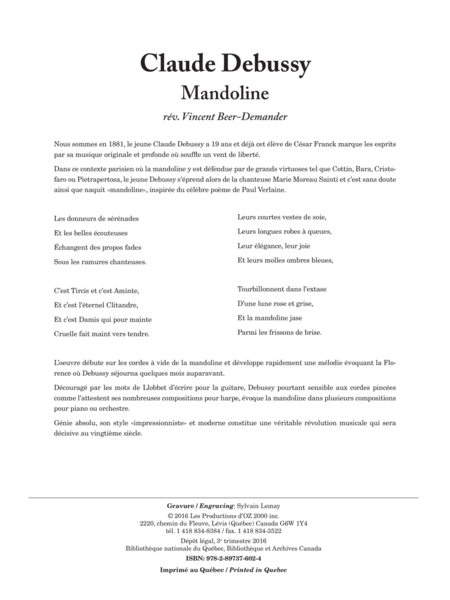 Mandoline by Claude Debussy Piano Accompaniment - Digital Sheet Music