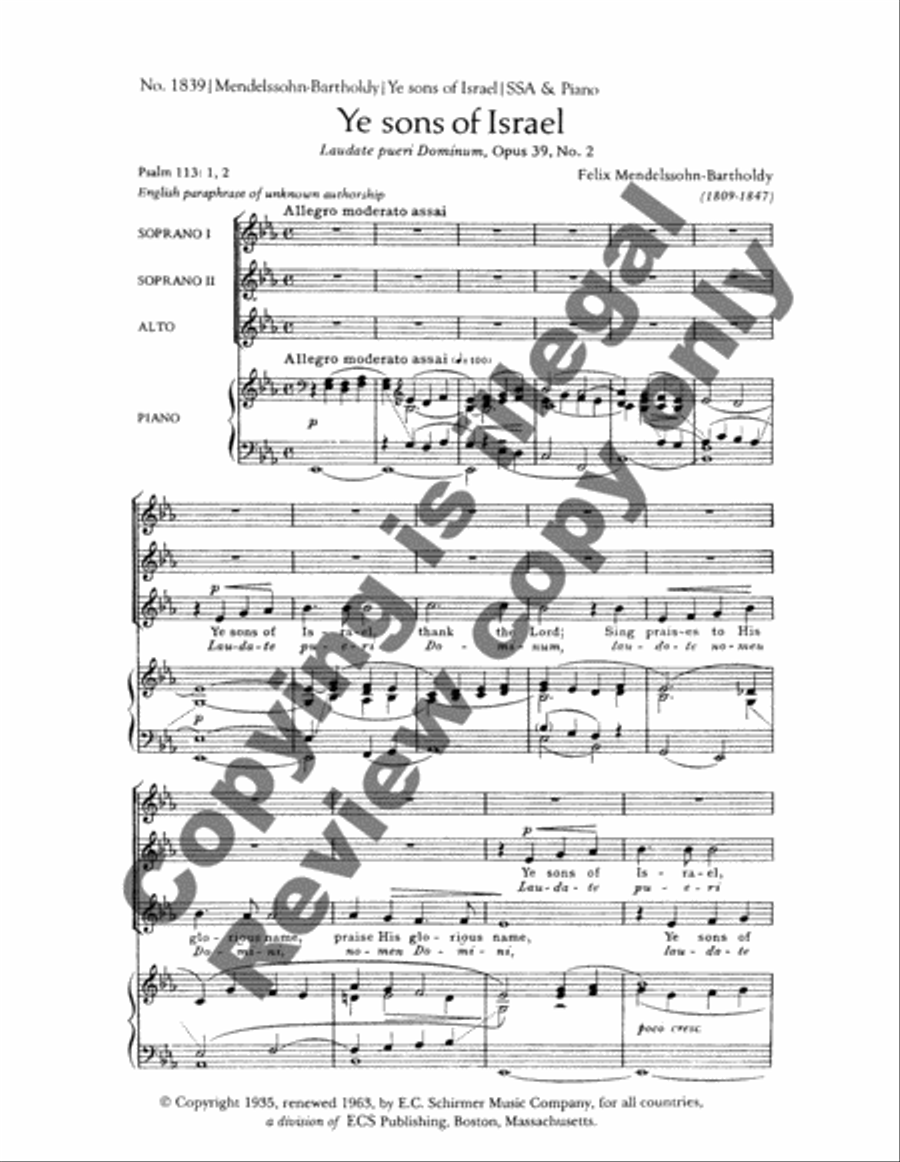 Ye Sons of Israel (Laudate pueri Dominum), Op. 39/2 SSA scores gallery preview page 3