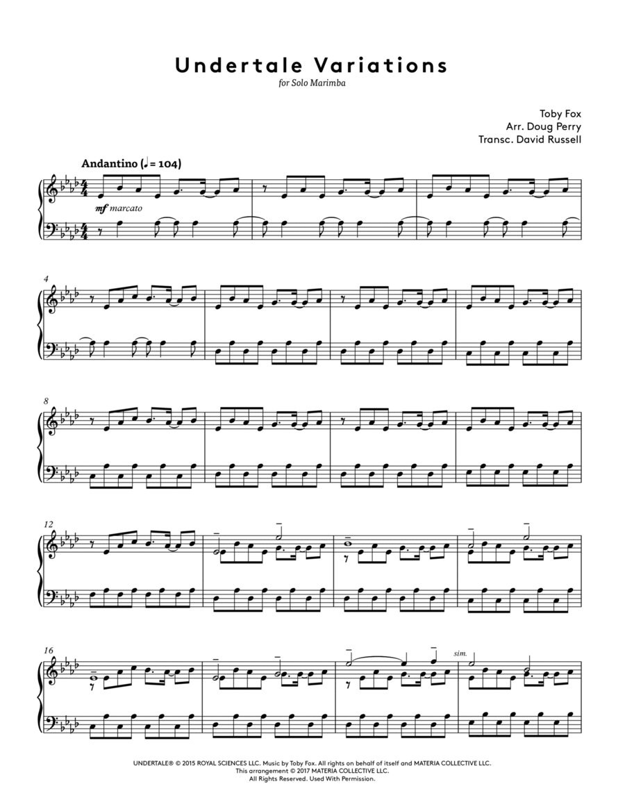 Undertale Variations (for Solo Marimba) Marimba scores gallery preview page 1