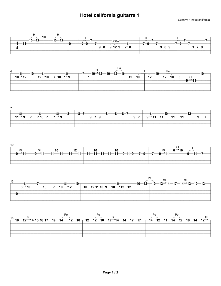 Hotel California Solo acoustic Acoustic Guitar scores gallery preview page 1