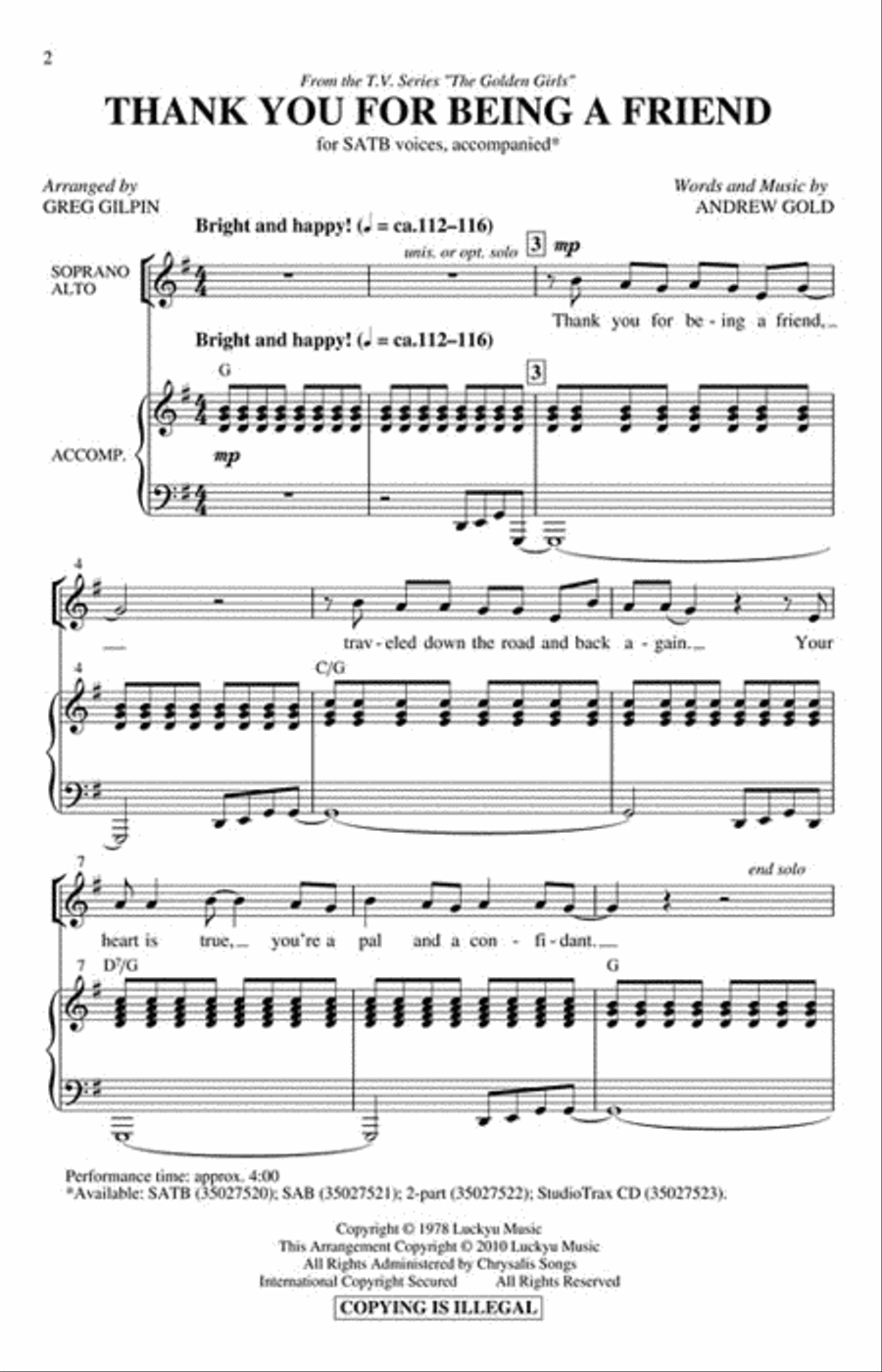 Thank You for Being a Friend 4-Part scores gallery preview page 2