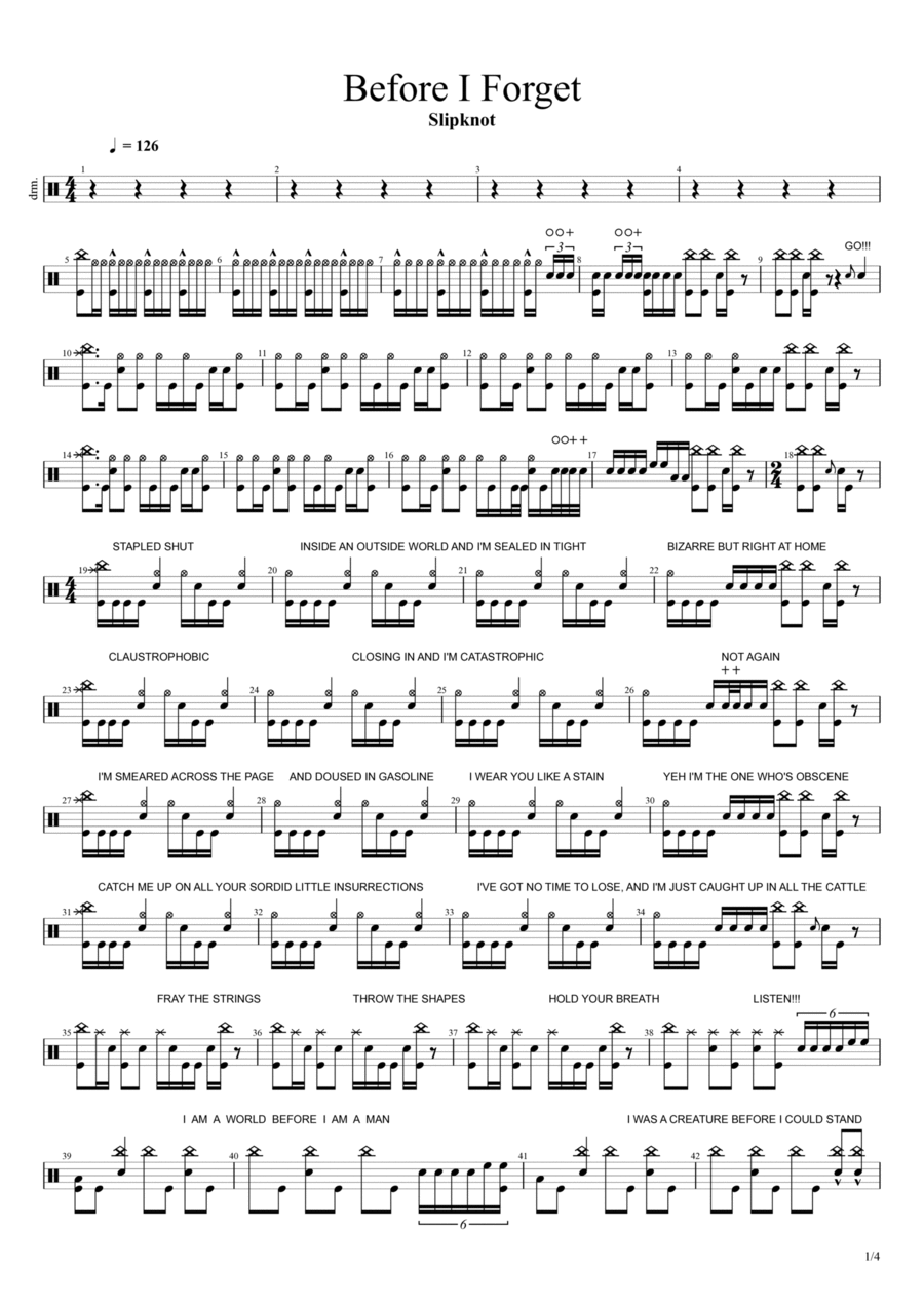 Before I Forget Drum Set scores gallery preview page 1