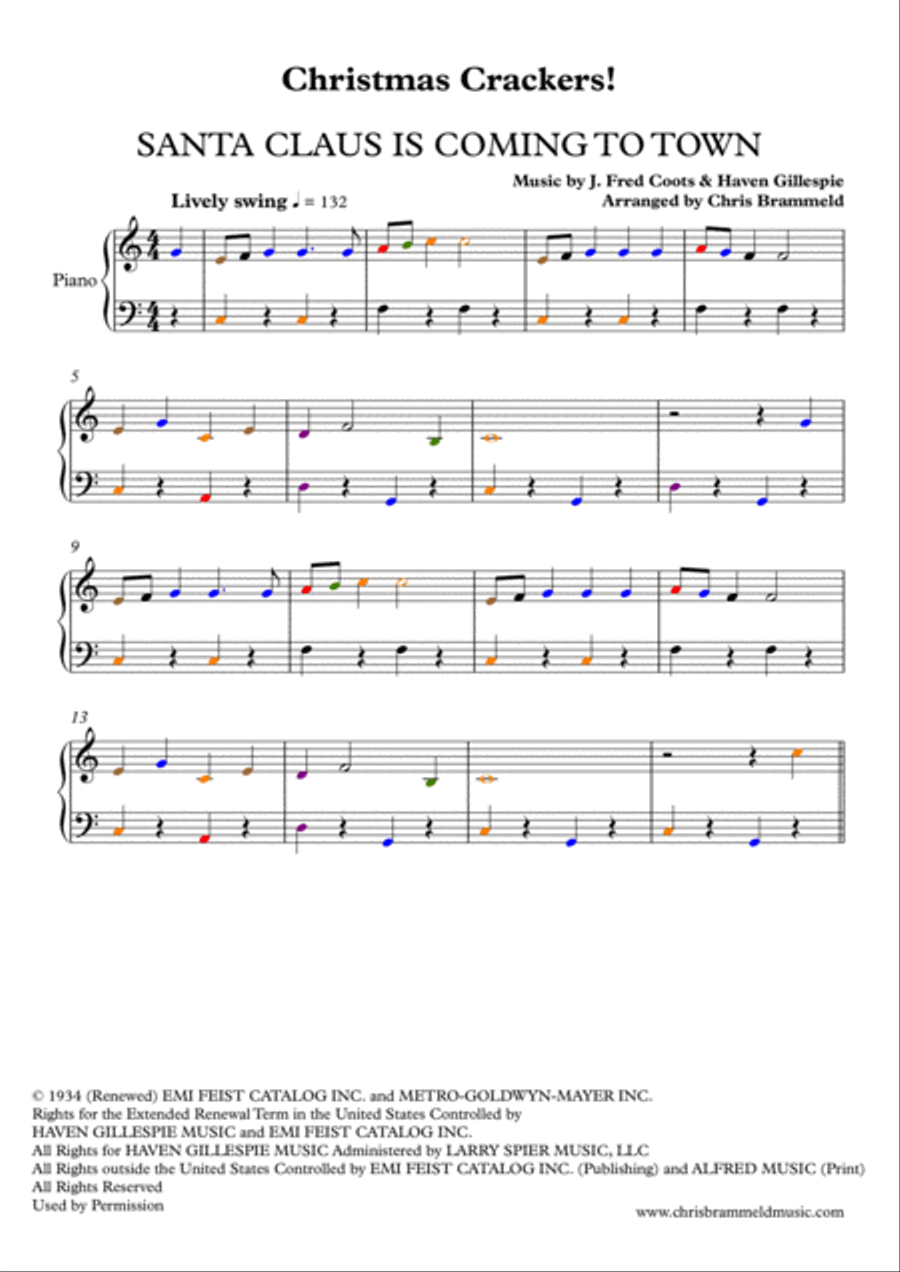Santa Claus Is Comin' To Town Easy Piano scores gallery preview page 1