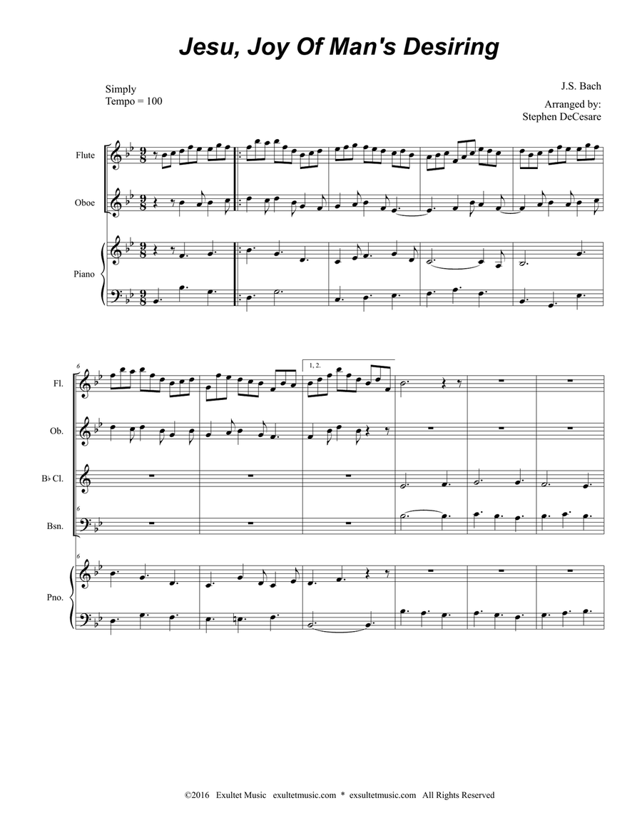 Jesu, Joy Of Man's Desiring (for Woodwind Quartet and Piano) Woodwind Quartet scores gallery preview page 2