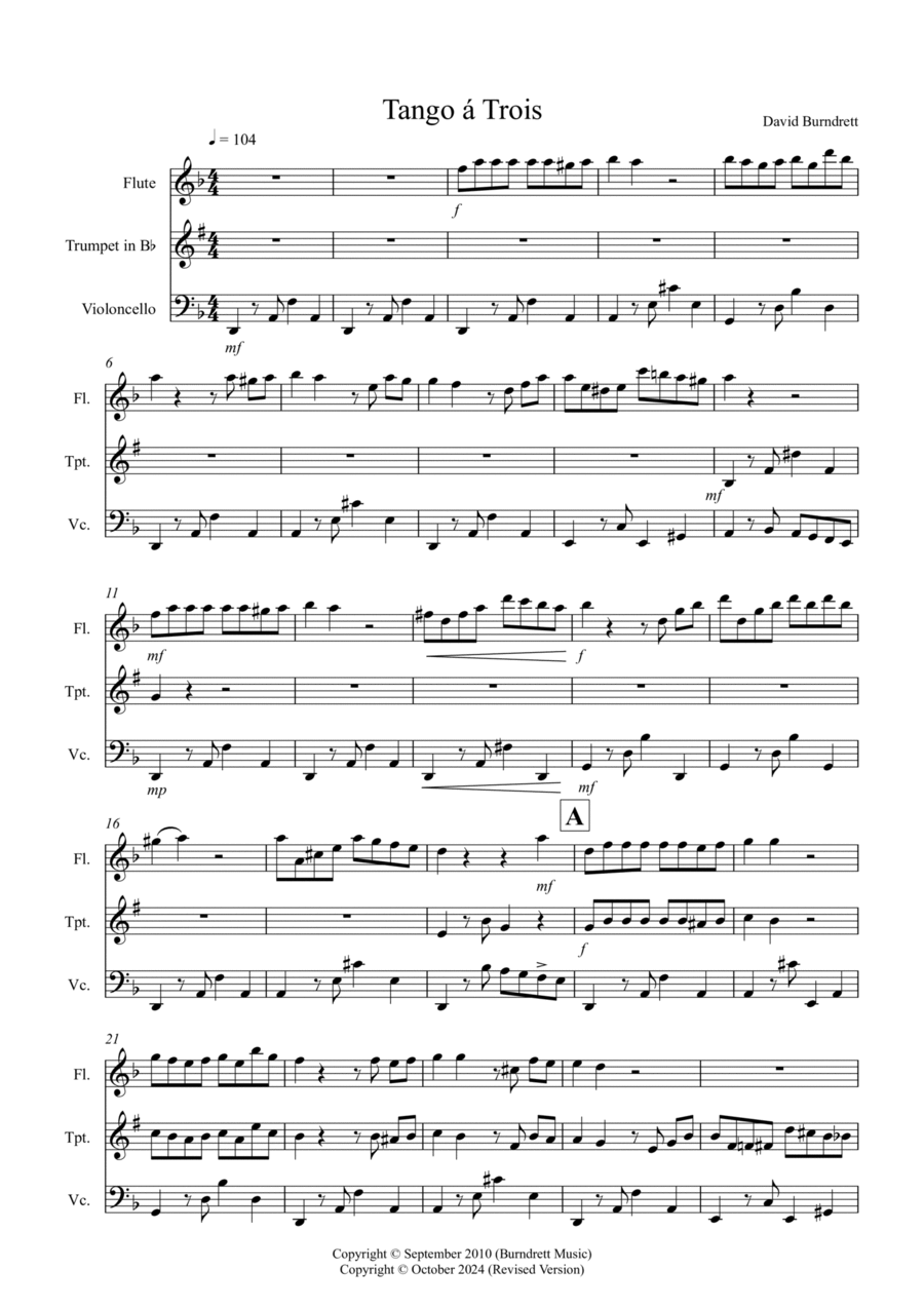 Tango a Trios for Flute, Trumpet and Cello Trio Small Ensemble scores gallery preview page 1