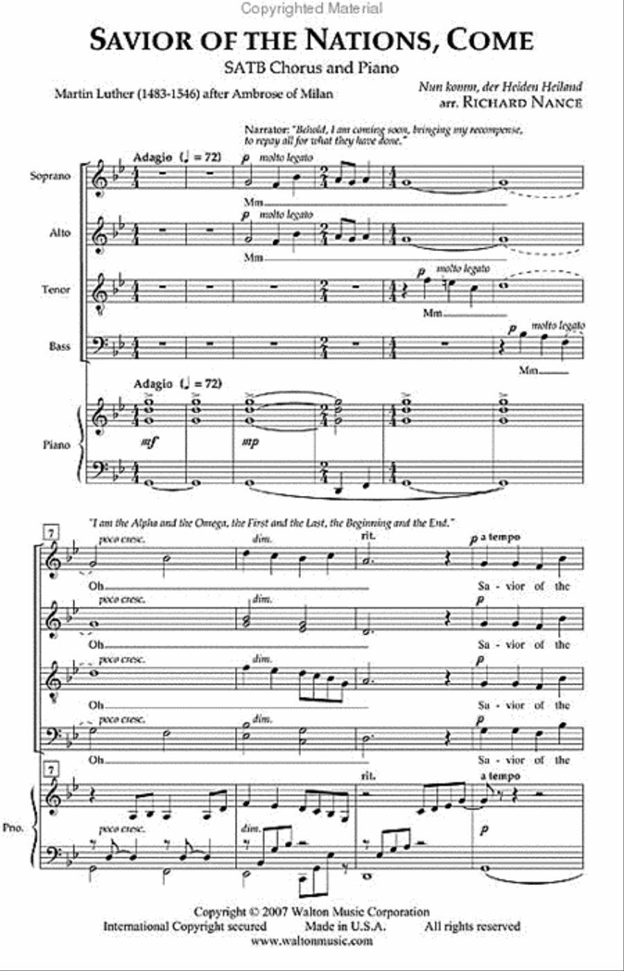 Savior of the Nations, Come (Vocal Score) image number null