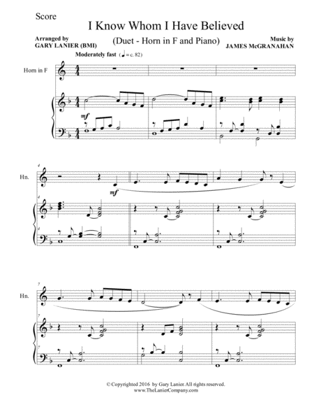 I KNOW WHOM I HAVE BELIEVED (Duet – Horn in F & Piano with Score/Part) image number null