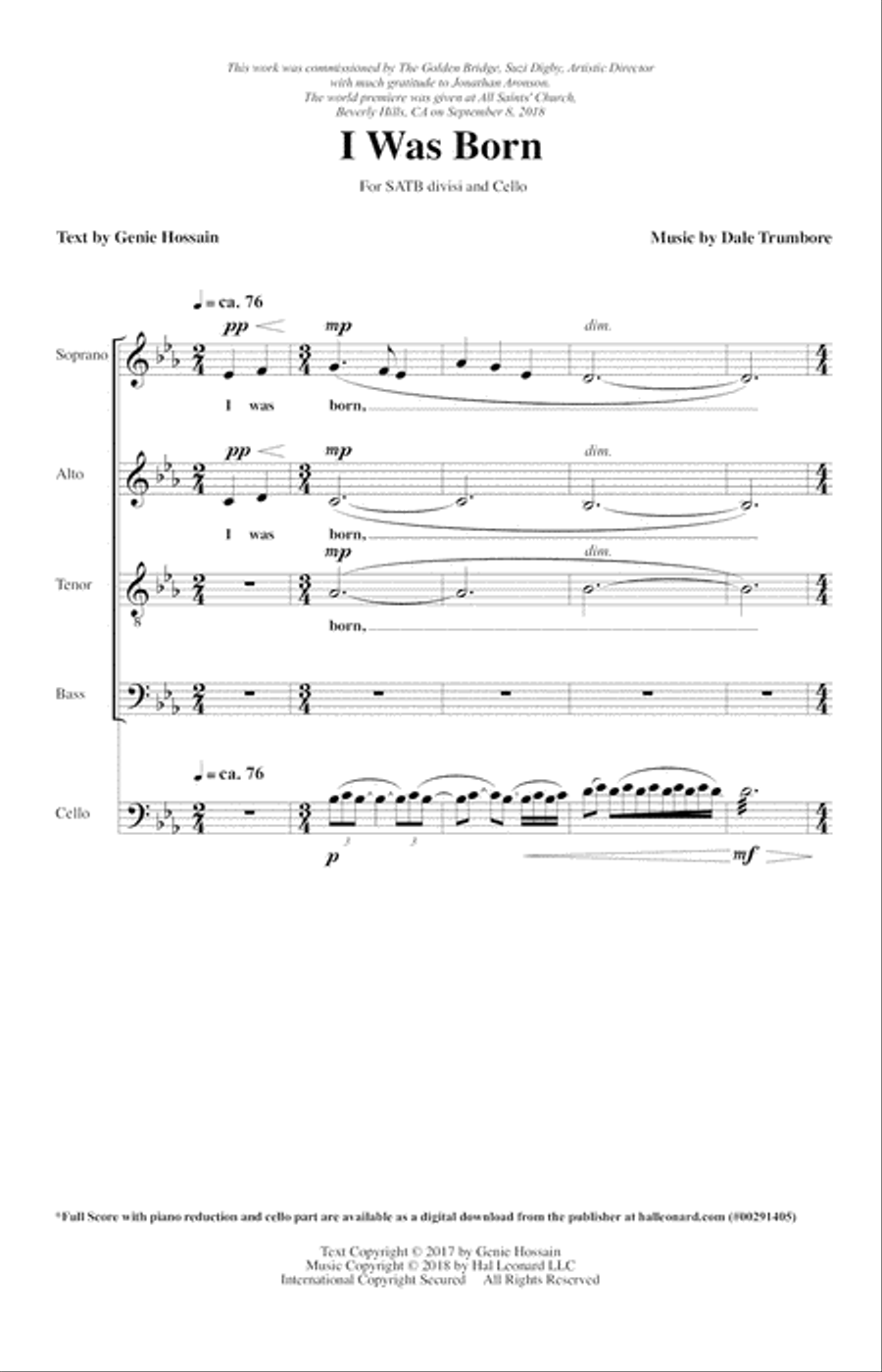 I Was Born 4-Part scores gallery preview page 1