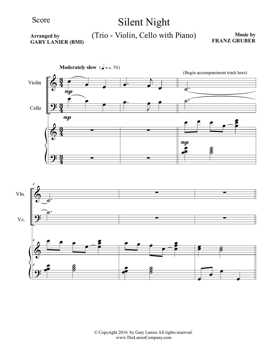 Gary Lanier: SILENT NIGHT (Piano Trio – Violin, Cello & Piano with Score & Parts) Piano Trio scores gallery preview page 2