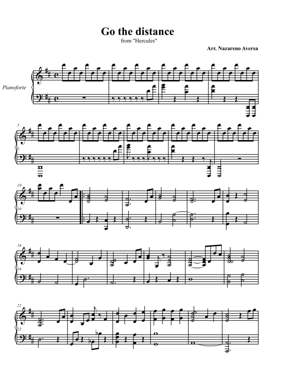 Go The Distance Piano Solo scores gallery preview page 1