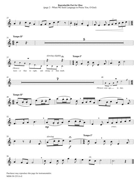 When We Seek Language to Praise You, O God (Downloadable Oboe/Clarinet Part)