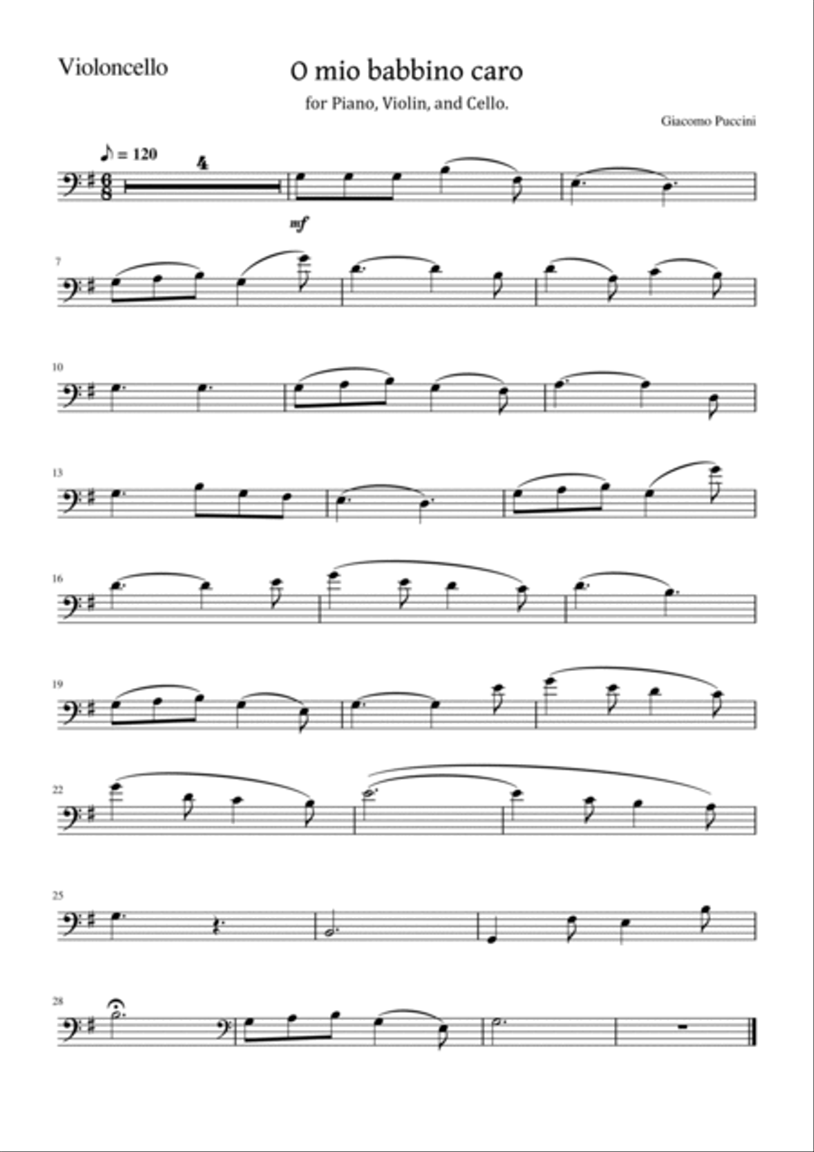 Puccini - O mio babbino caro - (Oh my beloved daddy) Gianni Schicchi, SC 88 - Arr.For Trio Cello scores gallery preview page 4
