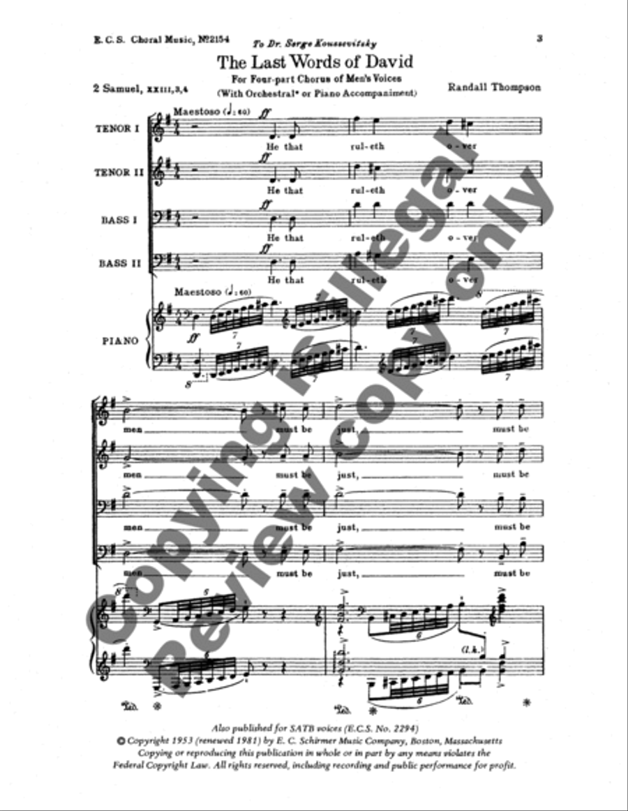 The Last Words of David (Choral Score) TTBB scores gallery preview page 7