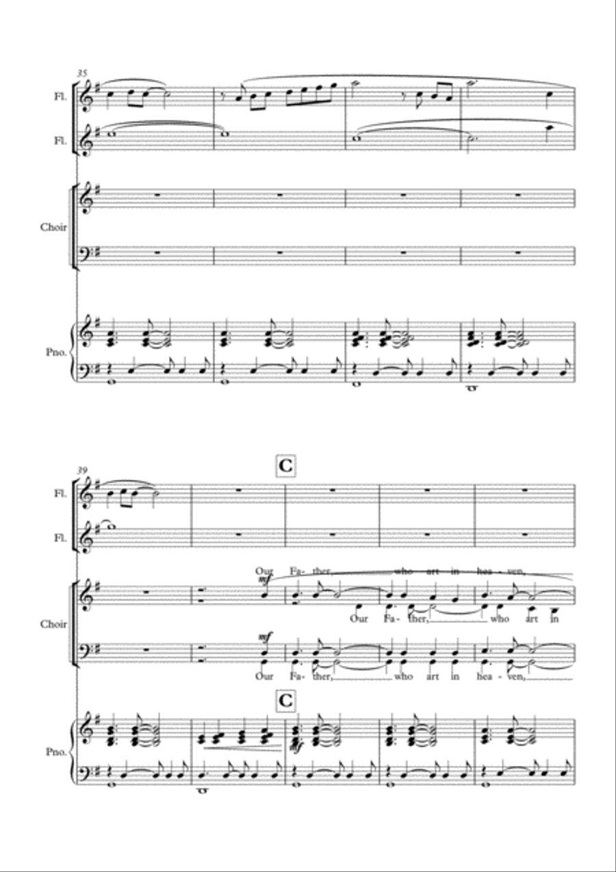 The Lord's Prayer, easy modern setting for SATB, piano and 2 flutes 4-Part scores gallery preview page 4