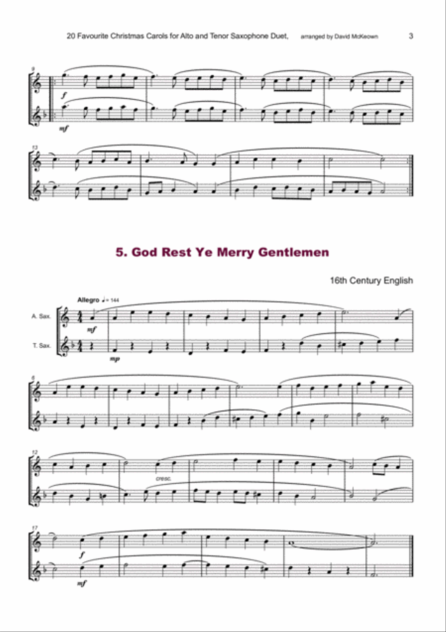20 Favourite Christmas Carols for Alto and Tenor Saxophone Duet Woodwind Duet scores gallery preview page 5