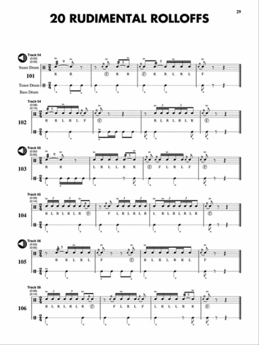 128 Rudimental Street Beats, Rolloffs, and Parade-Song Parts Marching Band scores gallery preview page 5