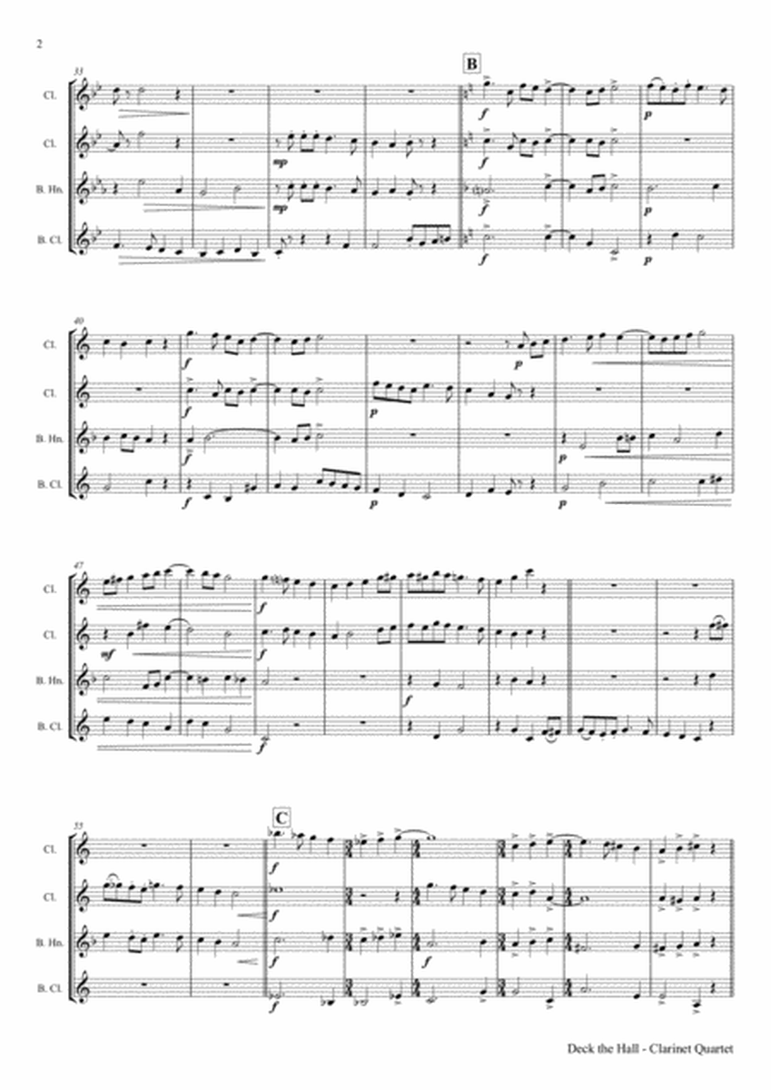 Deck the halls - Christmas Carol - Polyphonic - Clarinet Quartet image number null