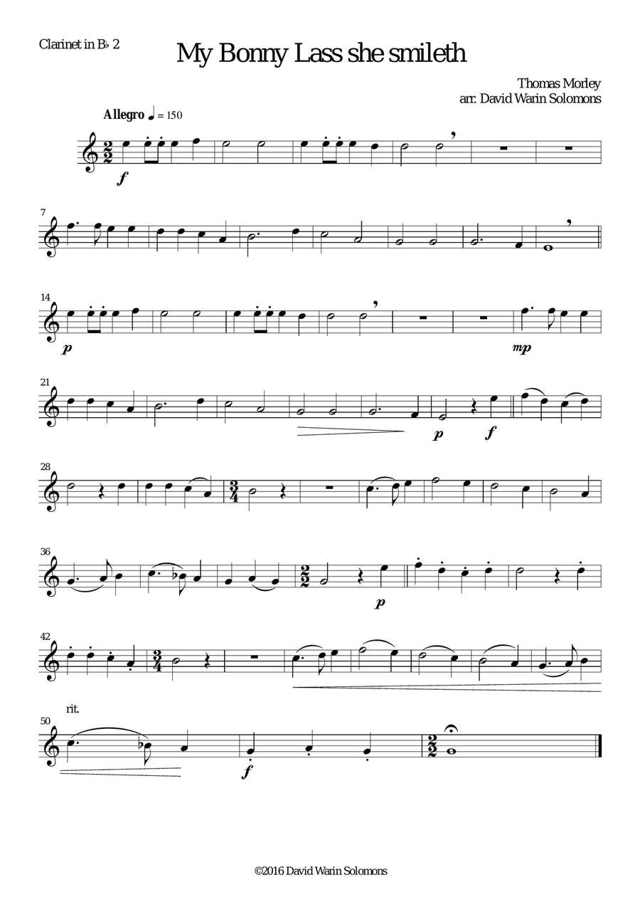 My bonny lass she smileth for clarinet quintet (4 B flats and 1 Bass) Clarinet Quintet scores gallery preview page 4