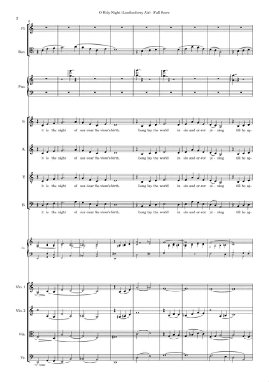 O Holy Night (Londonderry Air) – SATB, String quartet, Piano, Flute, Bassoon 4-Part scores gallery preview page 2