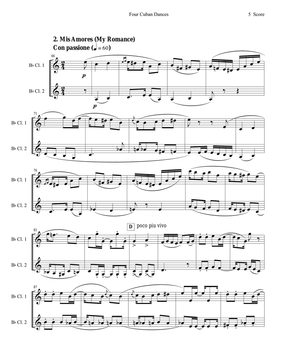 4 Cuban Dances by Cervantes for clarinet duet Clarinet Duet scores gallery preview page 5