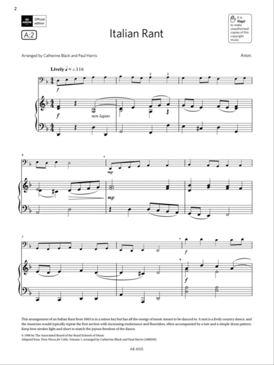Italian Rant (Grade 2, A2, from the ABRSM Cello Syllabus from 2024) Cello Solo scores gallery preview page 2
