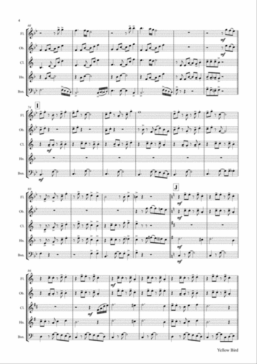 Yellow Bird - Haitian Folk Song - Calypso - Wind Quintet Woodwind Quintet scores gallery preview page 5
