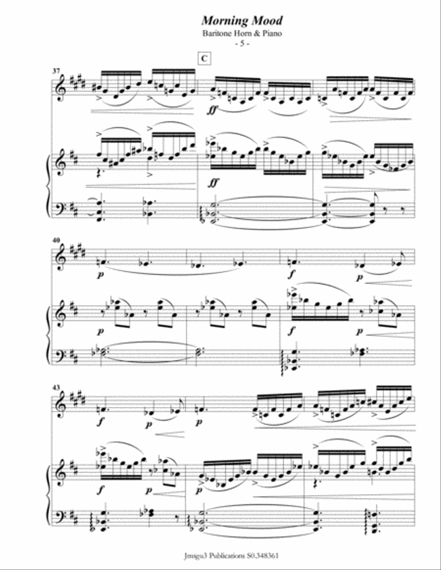 Grieg: Morning Mood from Peer Gynt Suite for Baritone Horn & Piano Baritone Horn TC scores gallery preview page 6