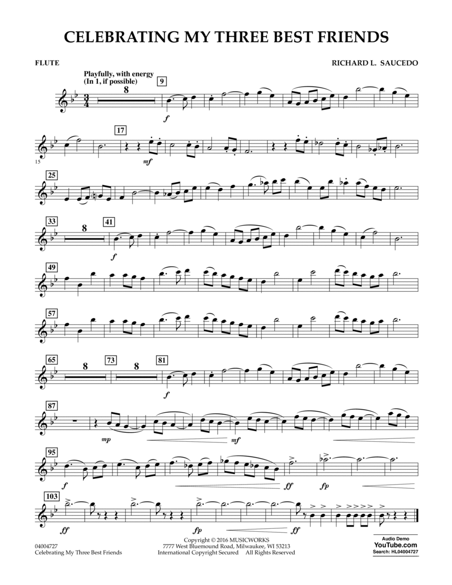 Celebrating My Three Best Friends - Flute Flute scores gallery preview page 1