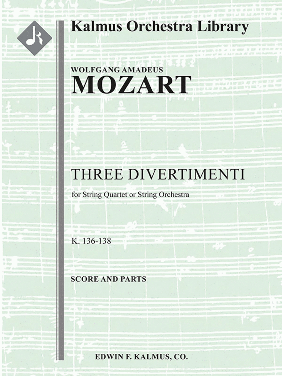 Three Divertimenti, K. 136-138/125a-c (Salzburg Symphony Nos. 1-3) String Orchestra scores gallery preview page 1