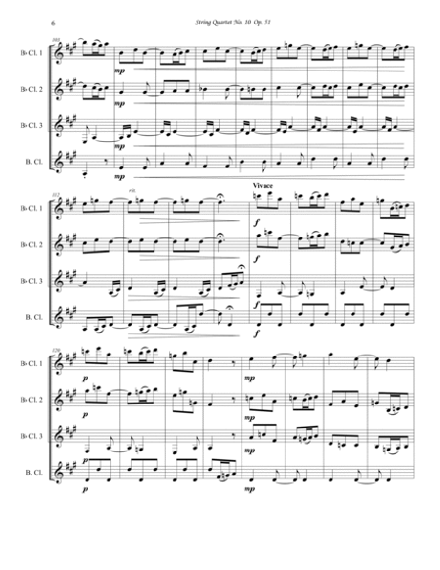 Dvořák - String Quartet No. 10 Movement 2 - Clarinet Quartet Clarinet Solo scores gallery preview page 6