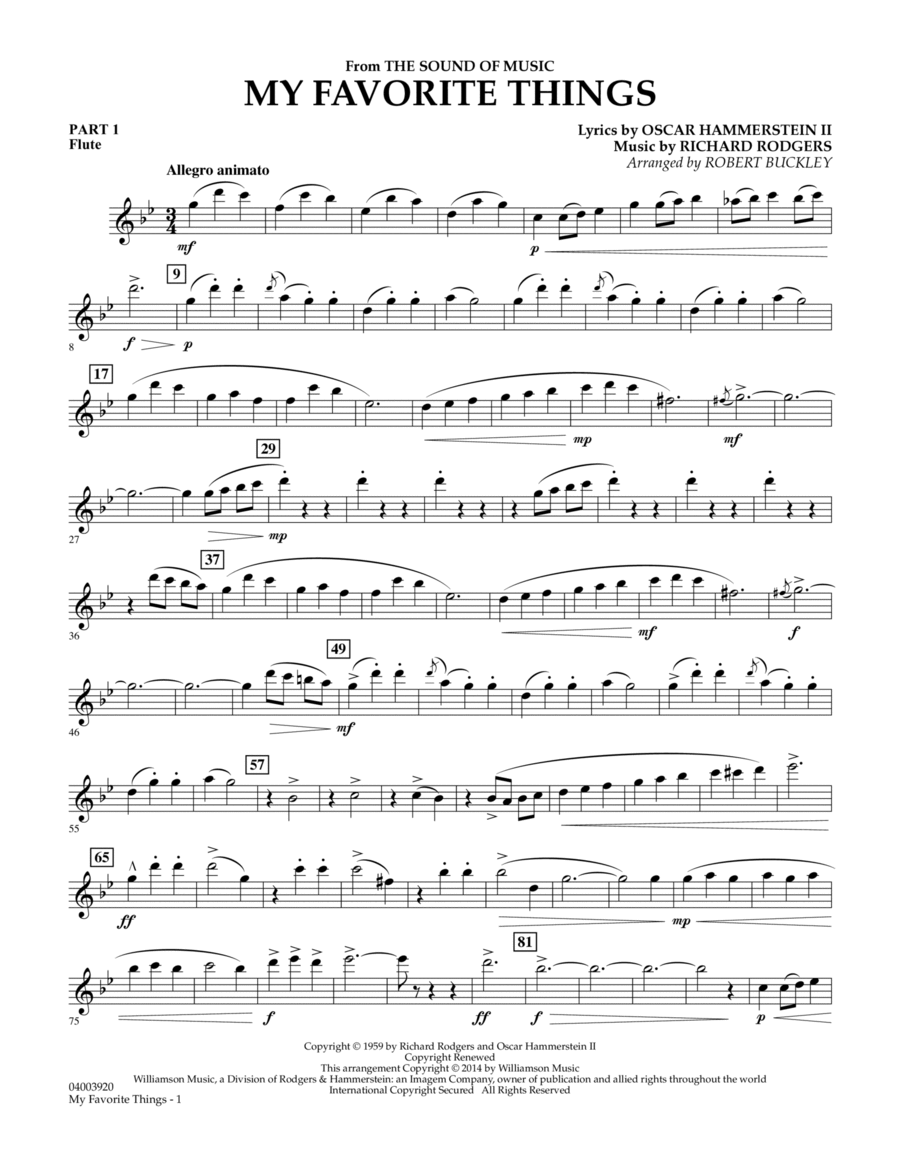 My Favorite Things (from The Sound of Music) - Pt.1 - Flute Concert Band scores gallery preview page 1