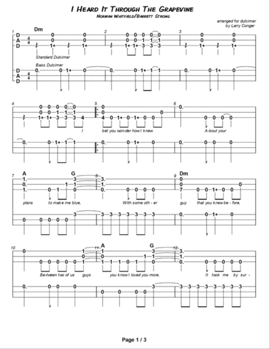 I Heard It Through The Grapevine Dulcimer scores gallery preview page 2