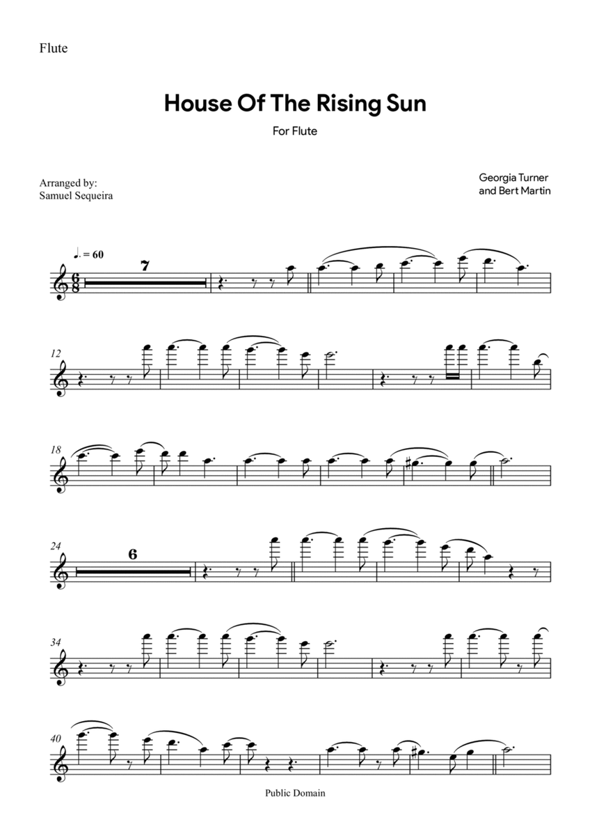 House of the Rising Sun - for Flute - with play along image number null