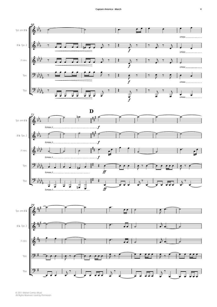 Captain America March - Score Only Brass Quintet scores gallery preview page 4