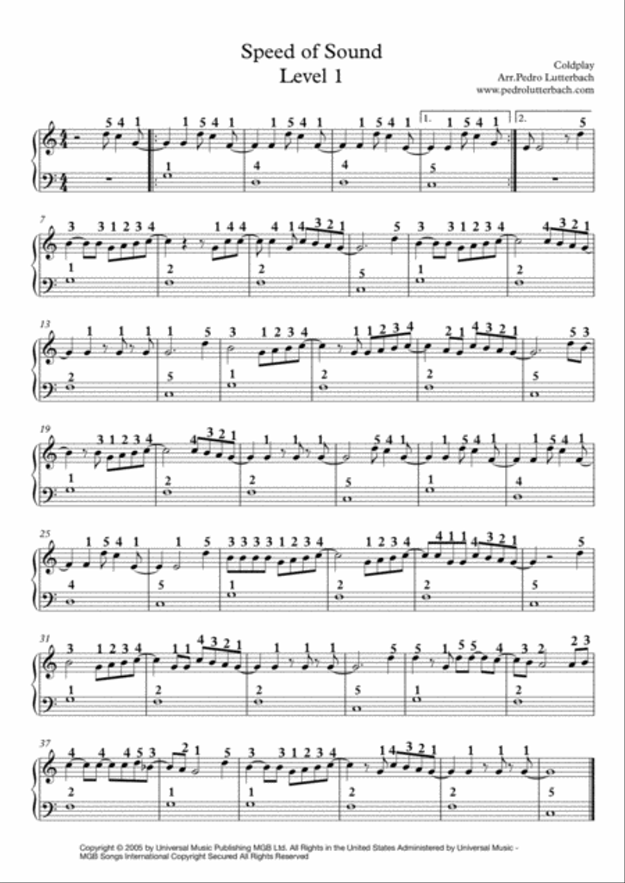Speed Of Sound Easy Piano scores gallery preview page 1