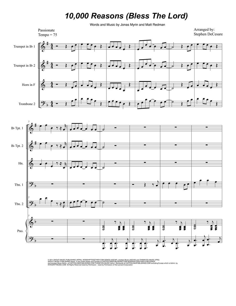 10,000 Reasons (Bless The Lord) Brass Ensemble scores gallery preview page 1