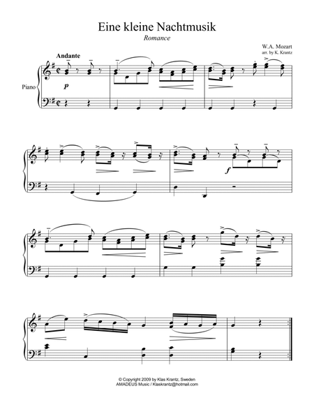 Romance from Eine kleine Nachtmusik for easy piano solo image number null
