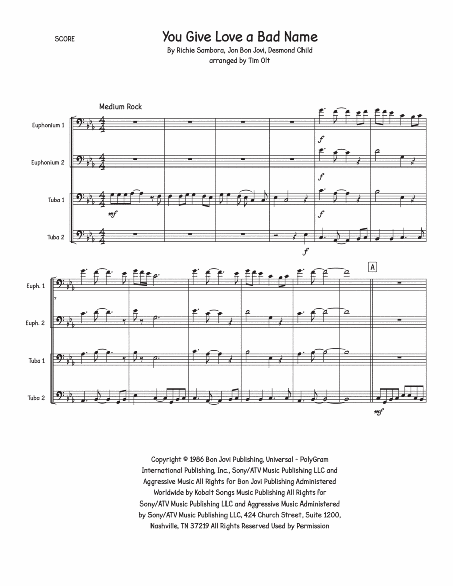 You Give Love A Bad Name Brass Quartet scores gallery preview page 1