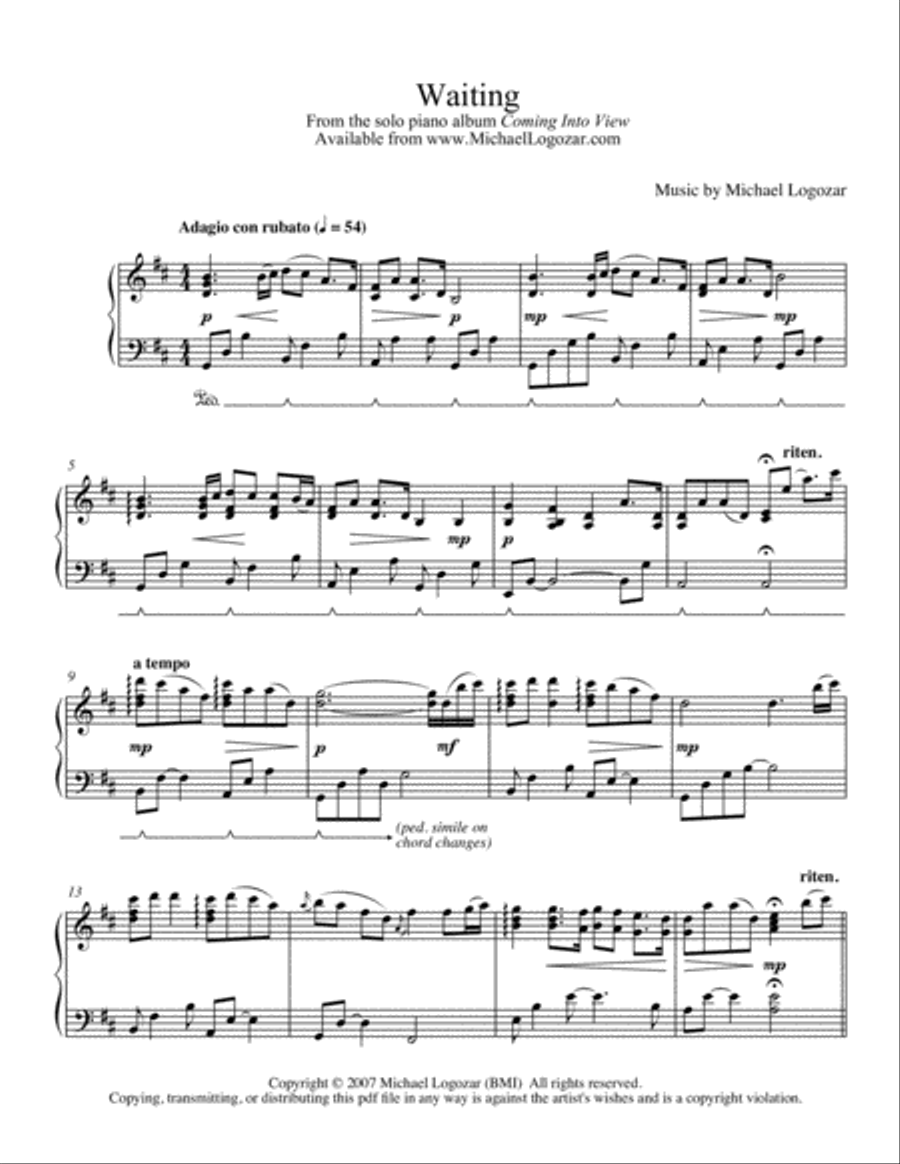 Waiting Waiting Piano Solo scores gallery preview page 1