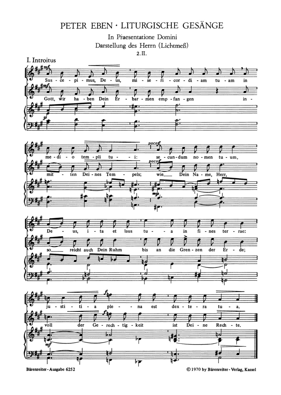 In Praesentatione Domine - Proprium zum Fest der Darstellung des Herrn (Lichtmess): Suscepimus, Deus / Gott, wir haben Dein Erbarmen empfangen by Petr Eben Choir - Sheet Music