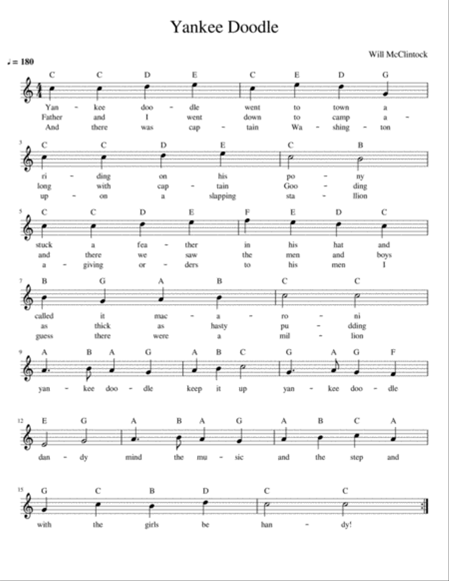Yankee Doodle piano Easy Piano scores gallery preview page 1