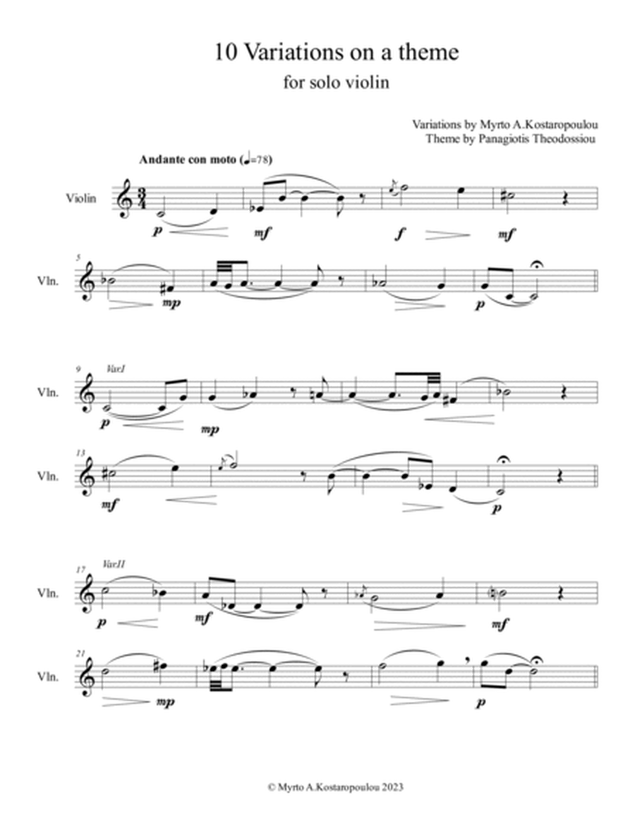 Ten Variations on a theme for solo violin image number null