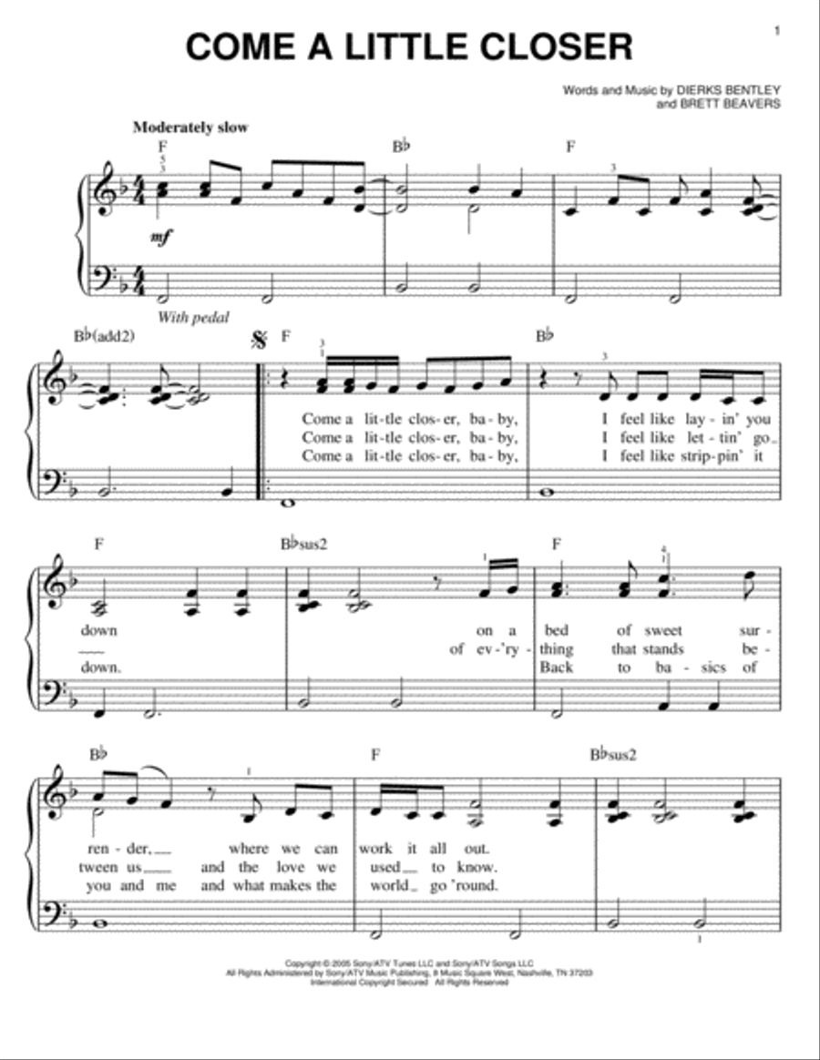 Come A Little Closer Easy Piano scores gallery preview page 1