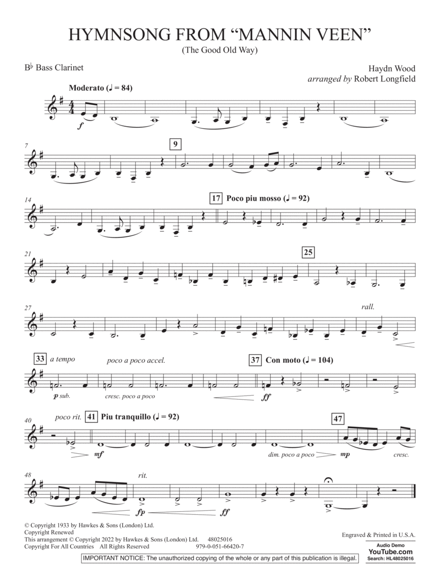 Hymnsong from "Mannin Veen" (arr. Robert Longfield) - Bb Bass Clarinet