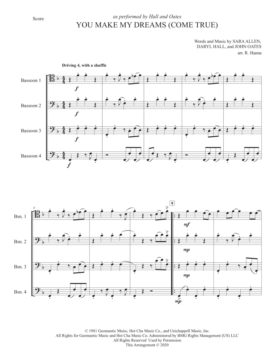 You Make My Dreams Bassoon Solo scores gallery preview page 1