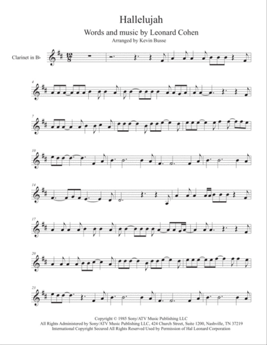 Hallelujah Clarinet Solo scores gallery preview page 1