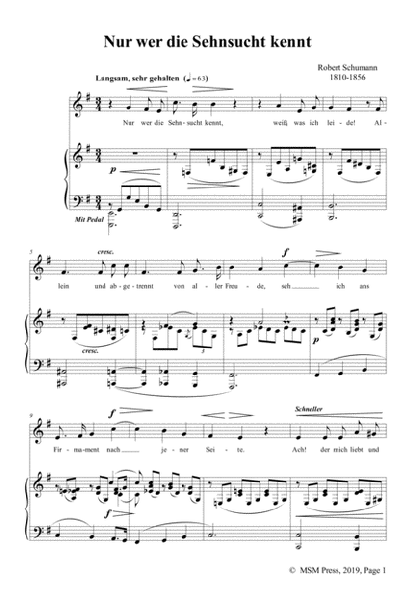 Schumann-Nur wer die Sehnsucht kennt,Op.98a No.3,in e minor,for Vioce&Pno